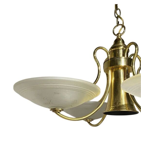 Vintage Danish Modern Brass and Frosted Glass Chandelier Light - Picture 7 of 9